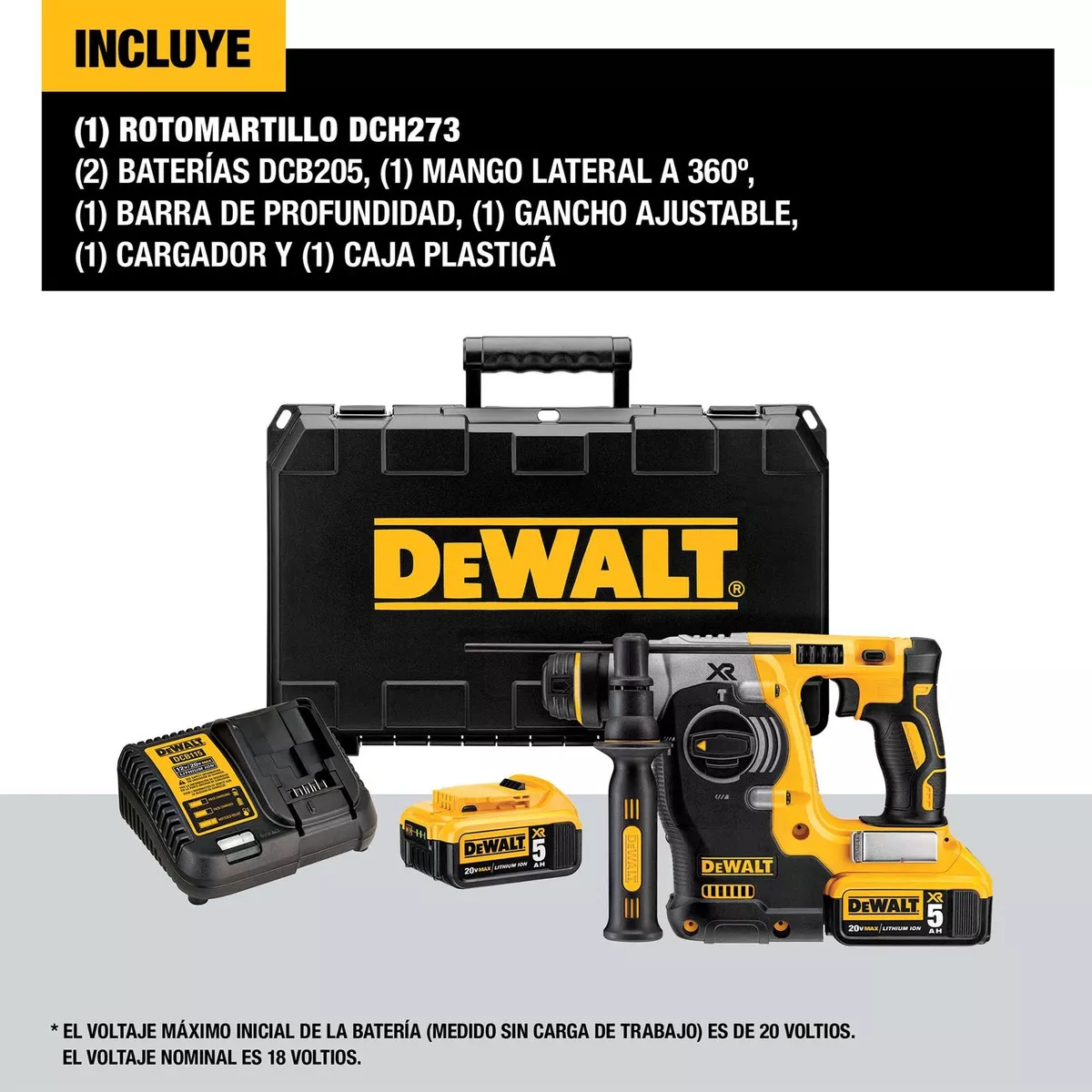 Taladro Rotomartillo 1'' 20v Max + 2bat 5ah Dewalt Dch273p2 Color Amarillo/Negro - Image 4